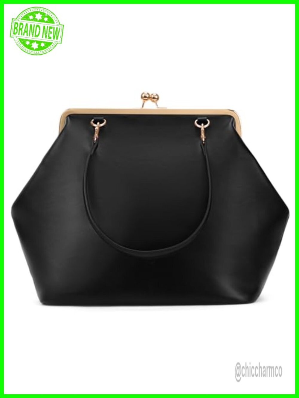 Women's Kiss Lock Tote PU Medium Top Handle Shoulder Bag Kiss Clasp Purse